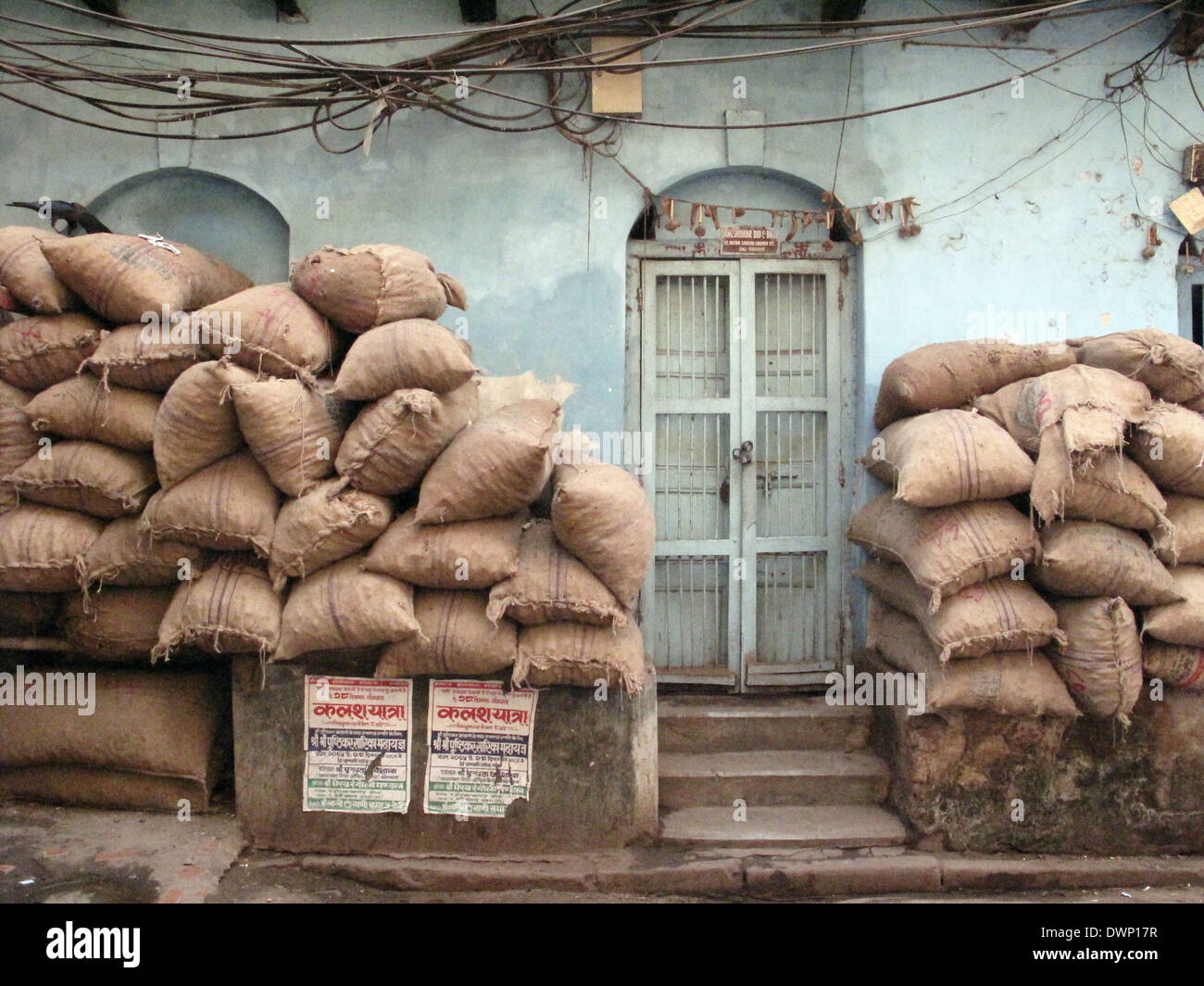 Fear of terrorism, stacked sandbags in Kolkata, India on January 25, 2009 in Kolkata, India. Stock Photo
