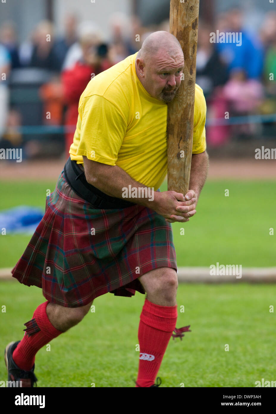 Sportsman 'tossing the caber' at the Cowal Gathering - Scotland Stock Photo
