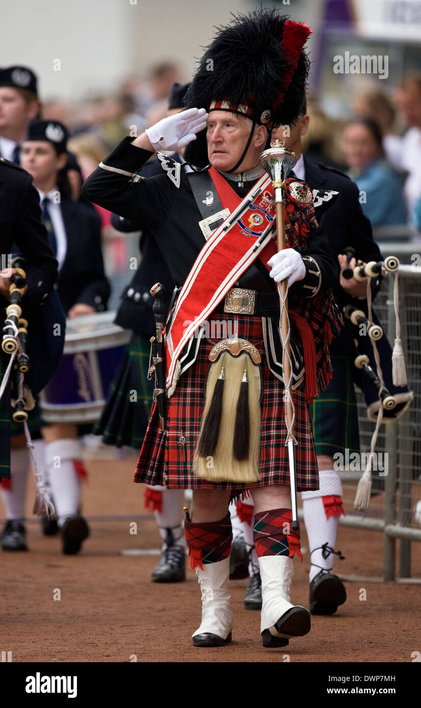 Piper Major at the Cowal Gathering. The Gathering is a traditional Highland Games held each year in Dunoon in Scotland Stock Photo