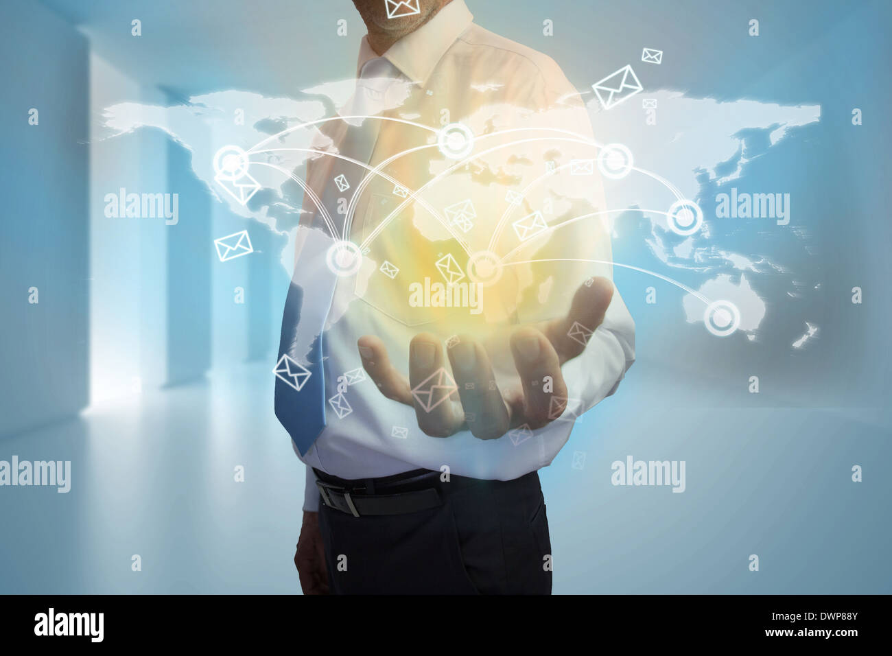 Businessman presenting map interface with email Stock Photo