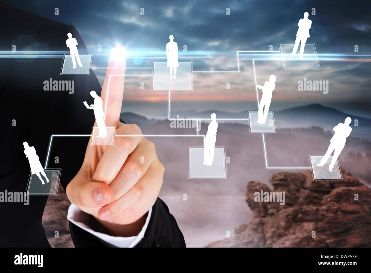 Finger pointing to business people graphic Stock Photo