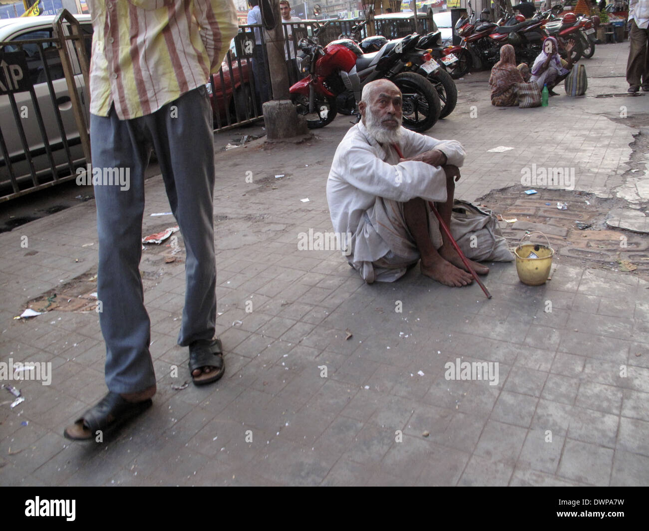 Streets of Kolkata. Thousands of beggars are the most disadvantaged castes living in the streets, January 29, 2009. Stock Photo
