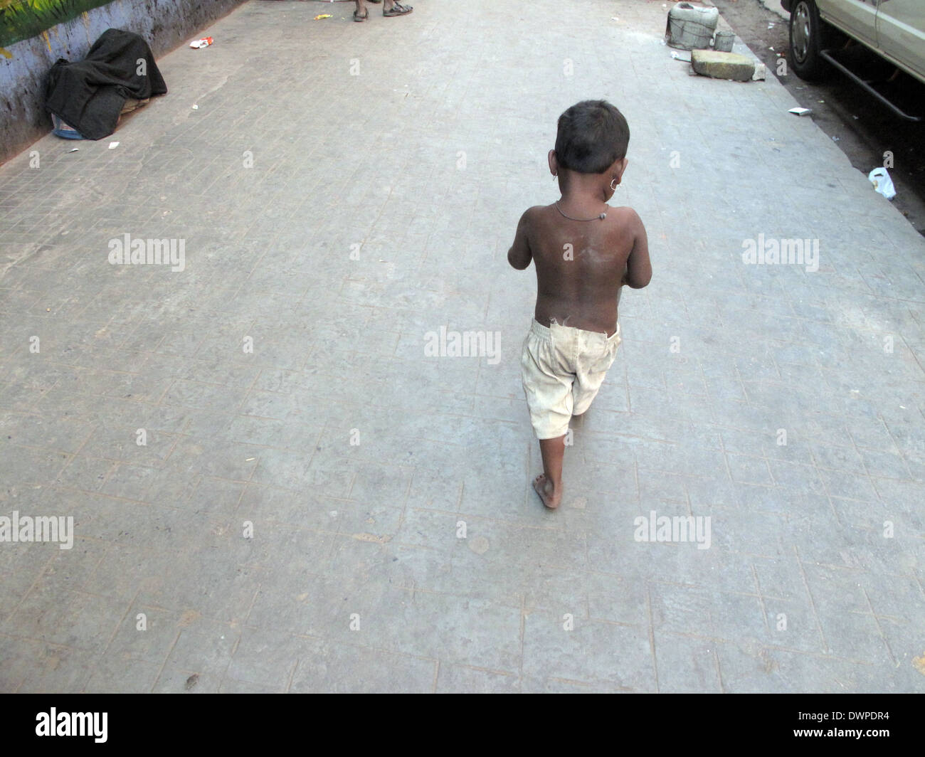 Streets of Kolkata. Thousands of beggars are the most disadvantaged castes living in the streets, January 30, 2009. Stock Photo
