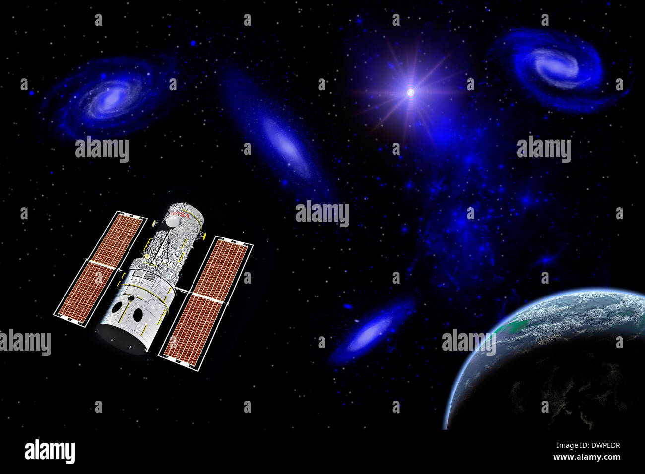 The Hubble Space Telescope In Earth Orbit. Stock Photo