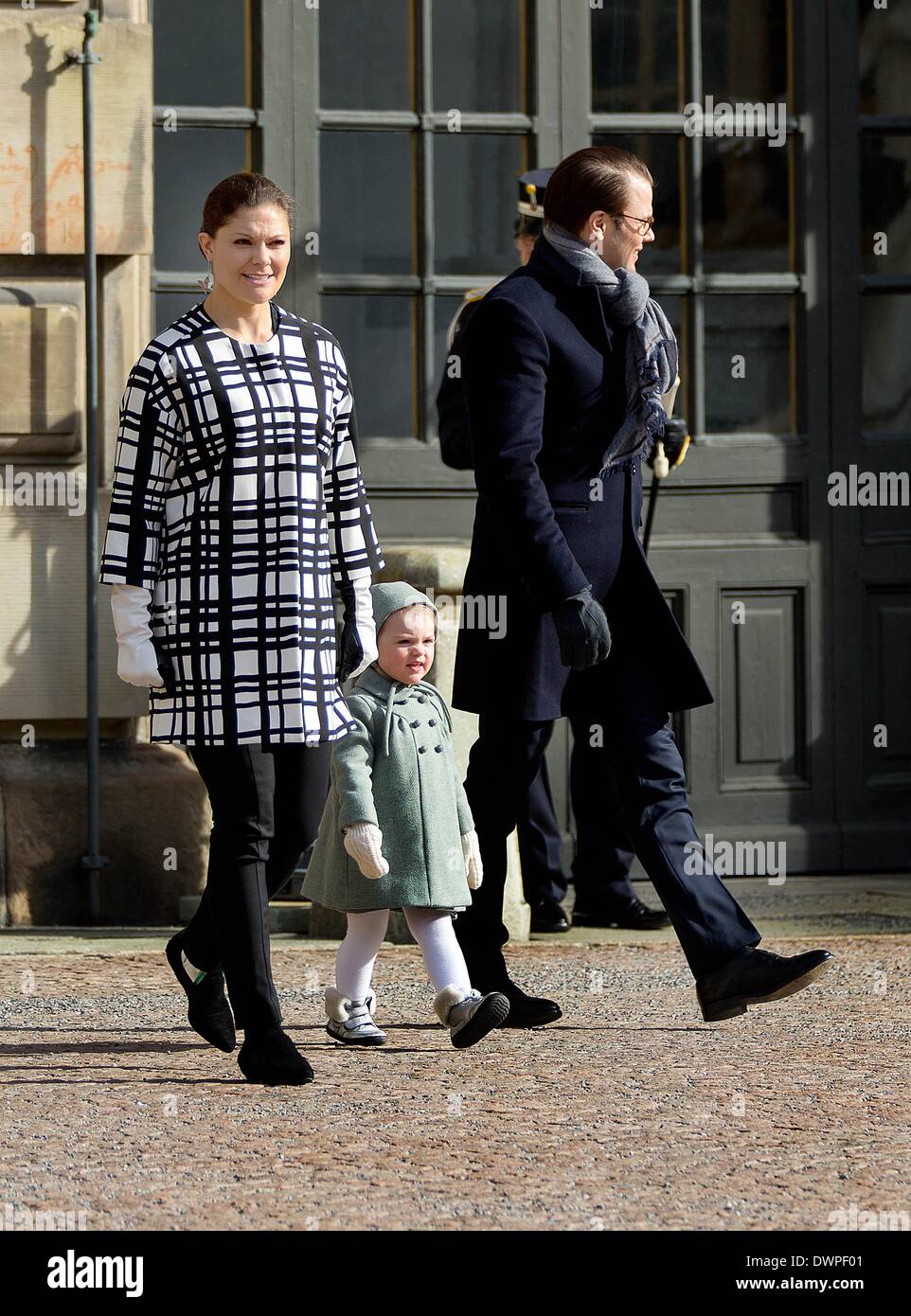 Princess Victoria celebrates her saint's day with Prince Daniel Westling and Princess Estelle at the Royal Palace Square in Stockholm. Photo: RPE/ Albert Nieboer - Stock Photo