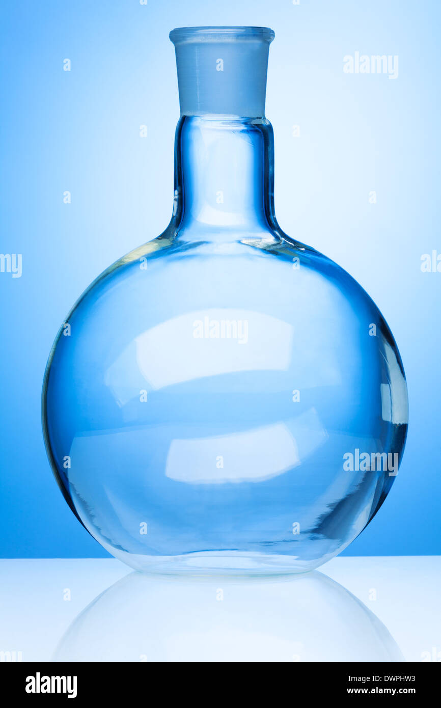 Big round glass flask in laboratory light Stock Photo Alamy
