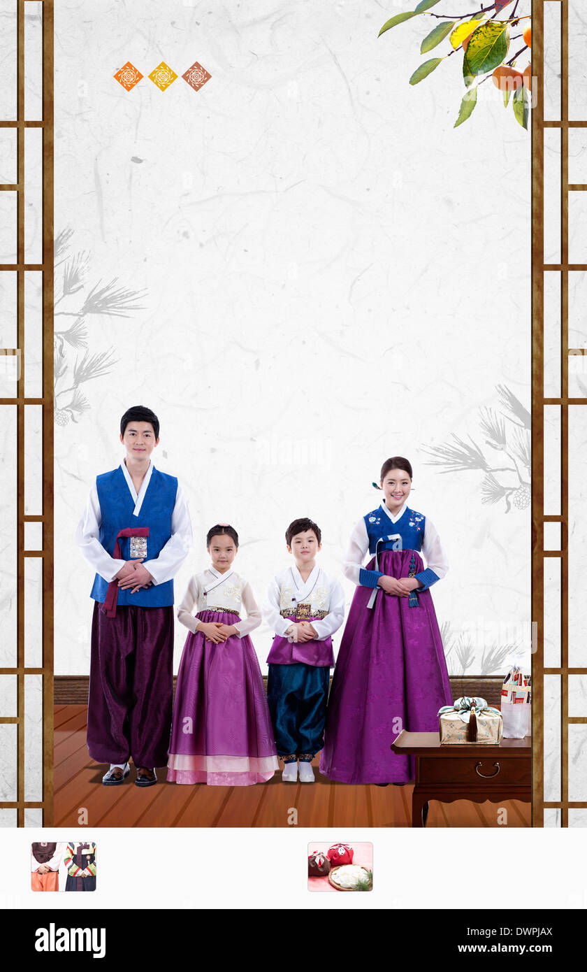 illustration memo template with a family in Chuseok Stock Photo