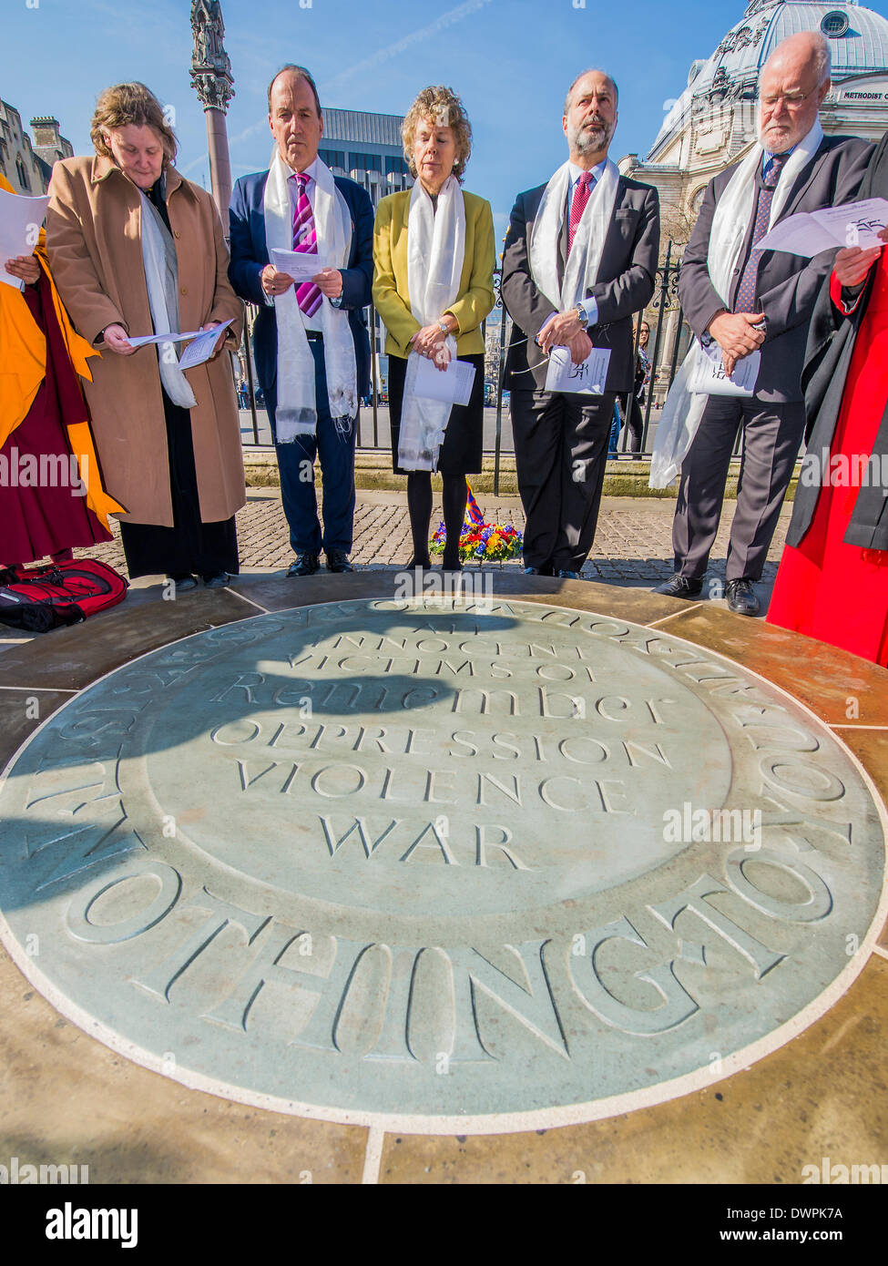 London, UK . 12th Mar, 2014. A wreath is laid at The Memorial for ...