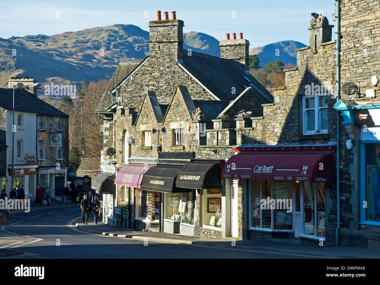 Lake Road, Ambleside, Lake District National Park, Cumbria, England UK, backed up by Loughrigg Fell Stock Photo