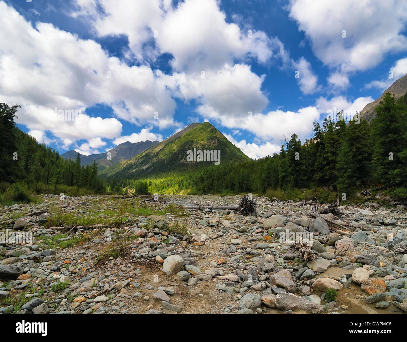 Summer landscape. Stone mountain river channel. Sayan mountains. Republic of Buryatia Stock Photo