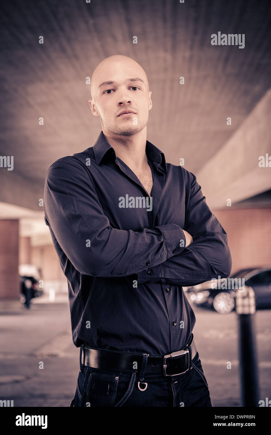 portrait of young a man in a town Stock Photo