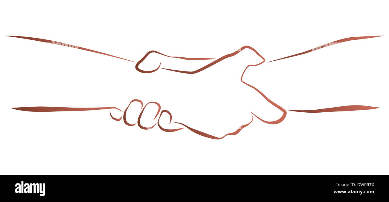 Outline illustration of a firm (helping, rescuing) handshake. Stock Photo