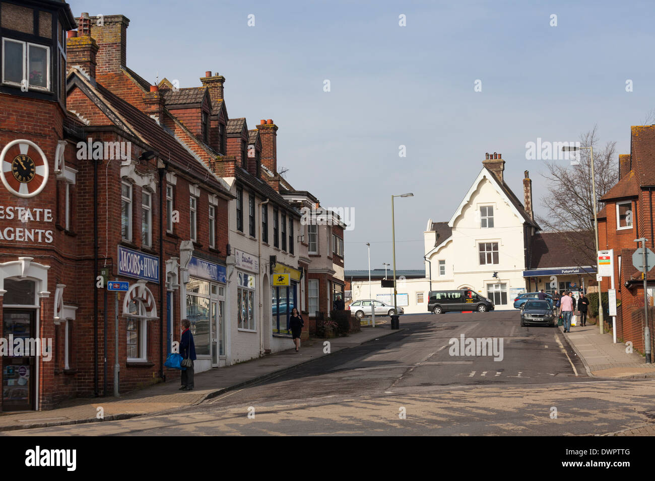 Petersfield railway station from the town. Stock Photo