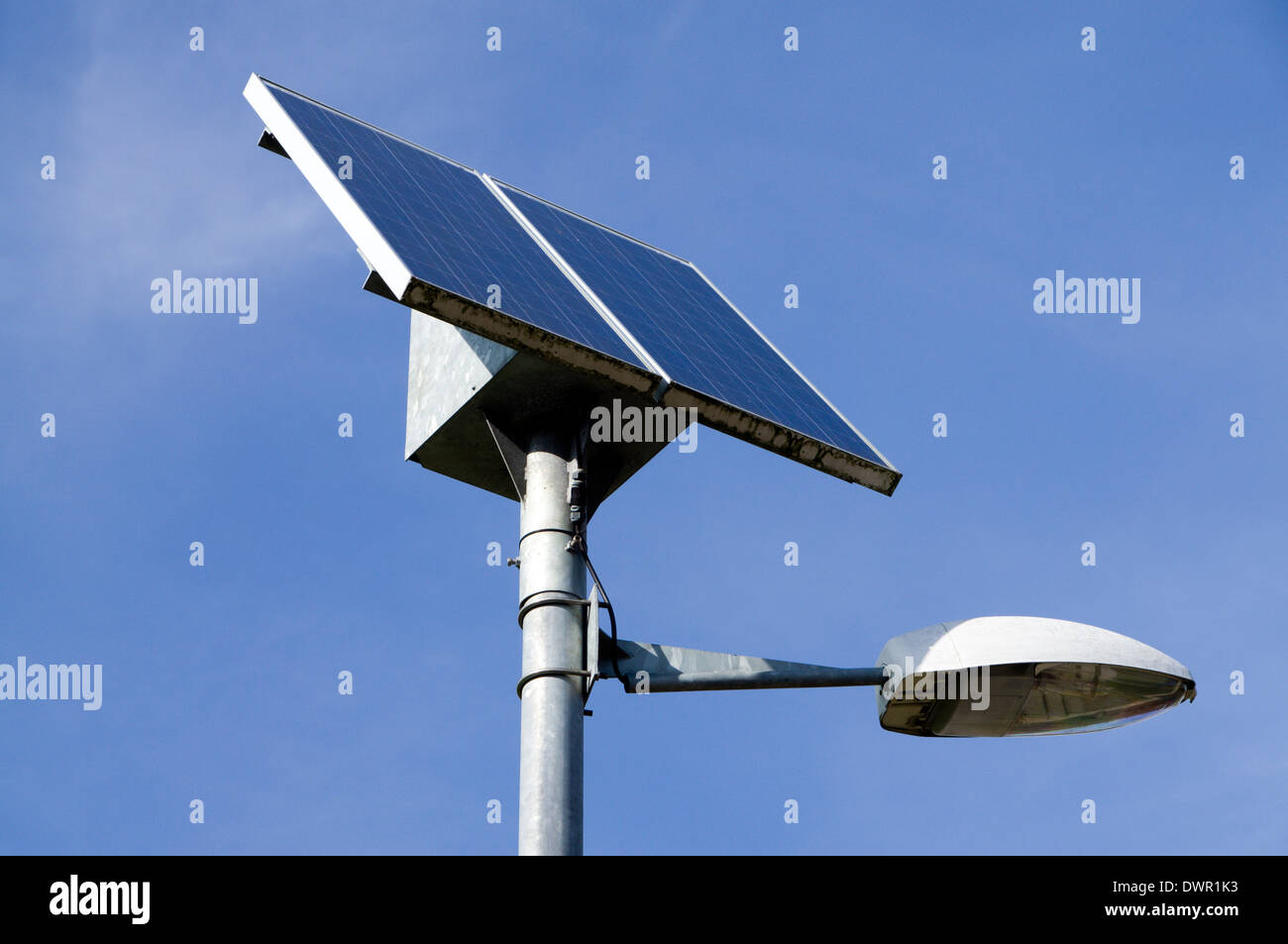 Street Light with solar panel attached, Cardiff, Wales. Stock Photo