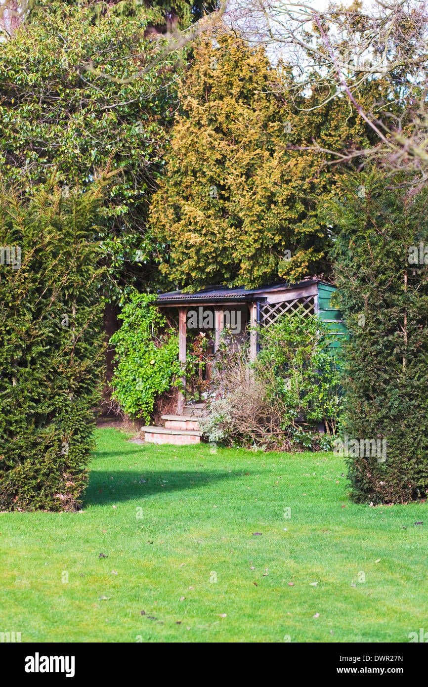 Summer house in spring time in English Garden Stock Photo