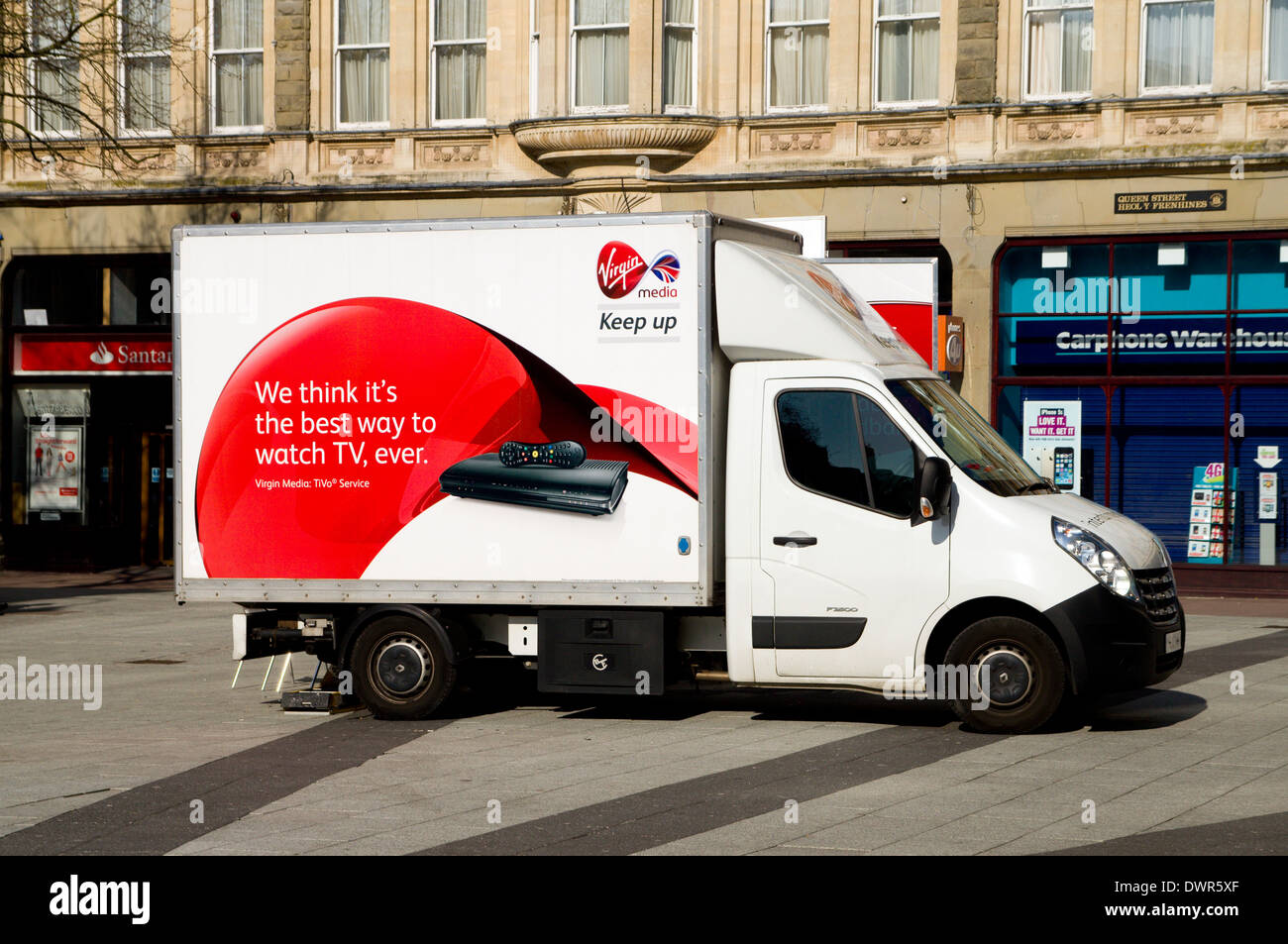 Virgin Media advertising van, Queen Street, Cardiff, Wales Stock Photo