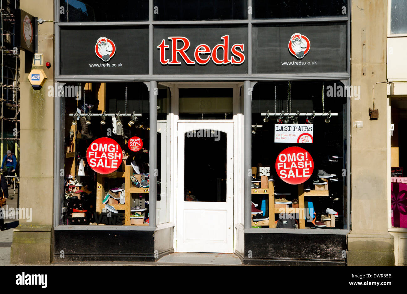 tReds shoe shop, Queen Street, Cardiff, Wales. Stock Photo