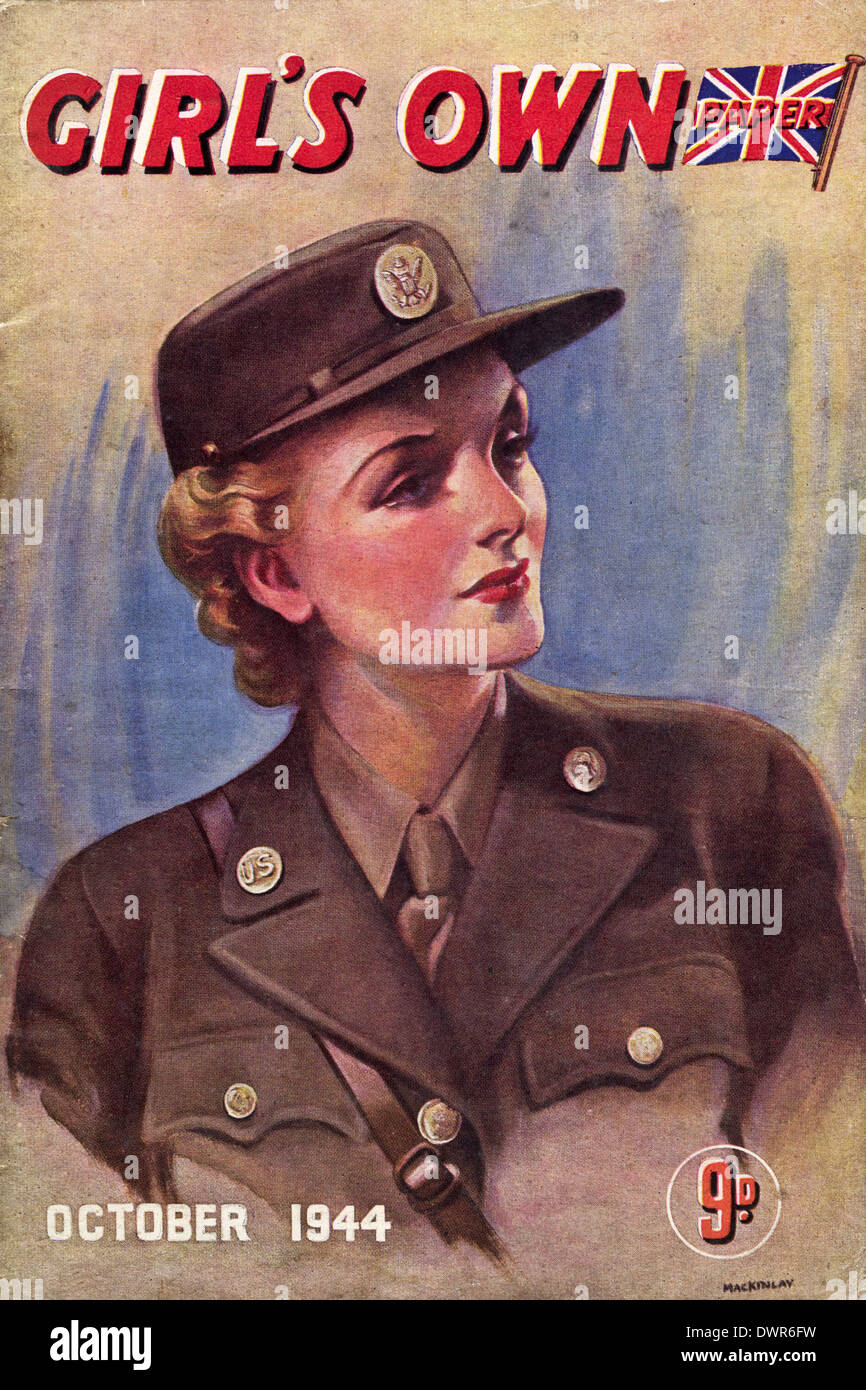 Girl's Own Paper October 1944 wartime magazine cover produced in 7.5 inches x 5 inches format, the publication closed in 1956 Stock Photo