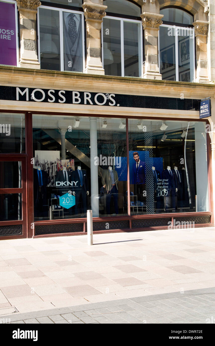 Moss Bros shop, The Hayes, Cardiff, Wales. Stock Photo