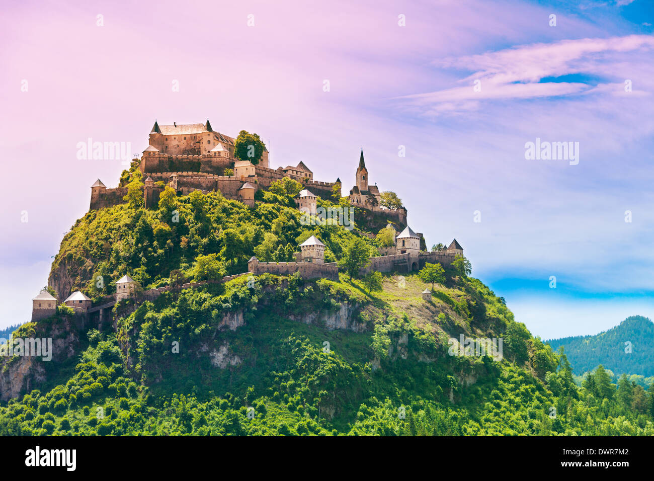 Hochosterwitz castle mountain view in Austria with long walls and many towers  Stock Photo