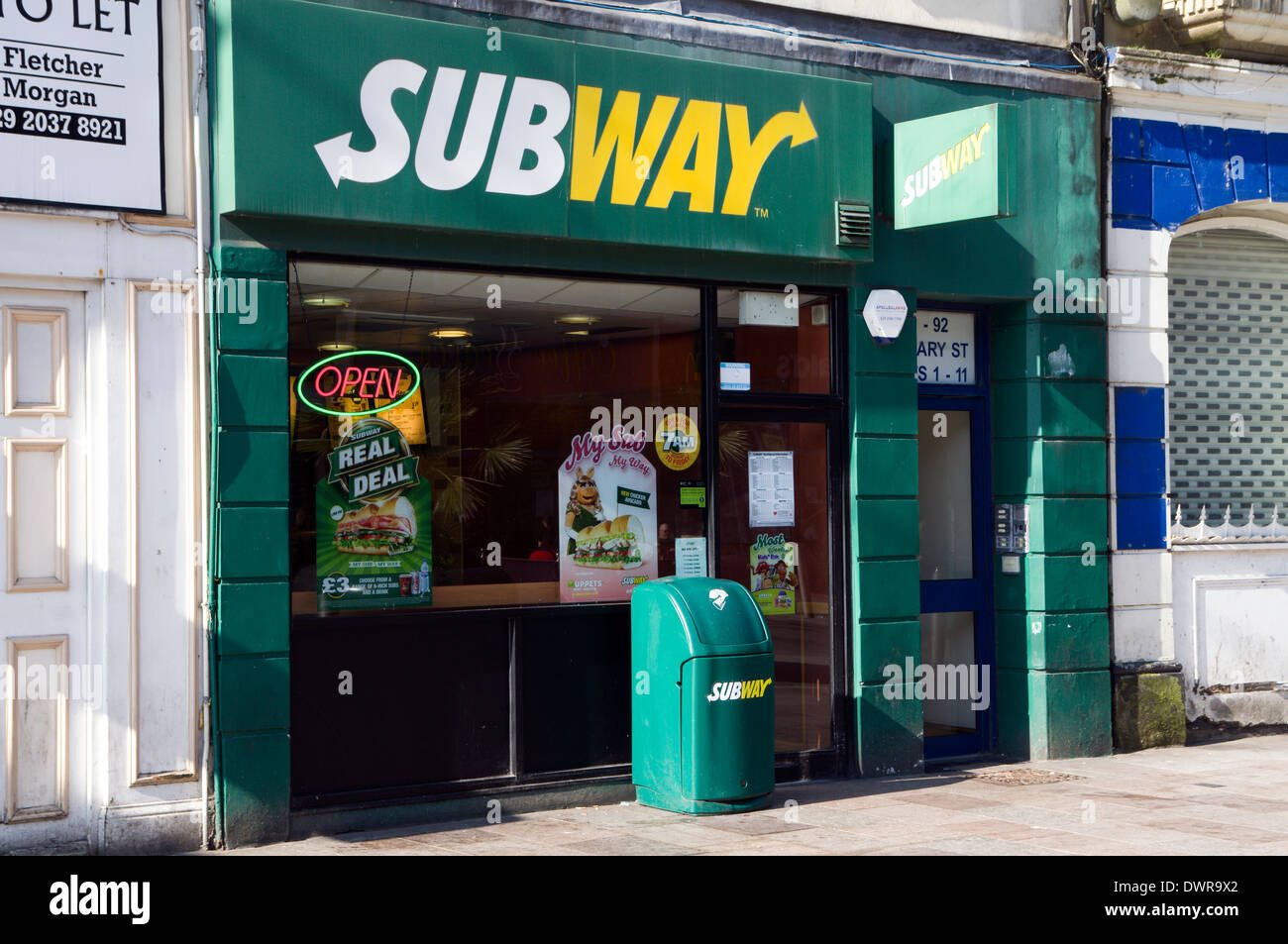 Subway Takeaway outlet, St Mary Street, Cardiff, Wales. Stock Photo