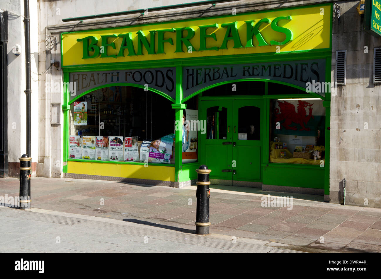 Beanfreaks Health food shop, High Street, Cardiff, Wales. Stock Photo