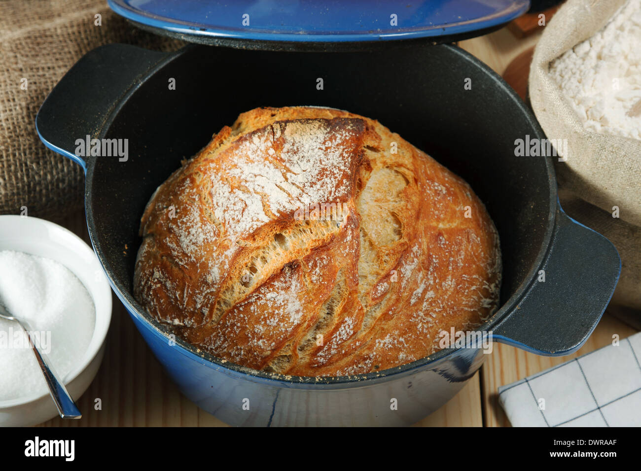 Home made bread baked in iron pot Stock Photo Alamy
