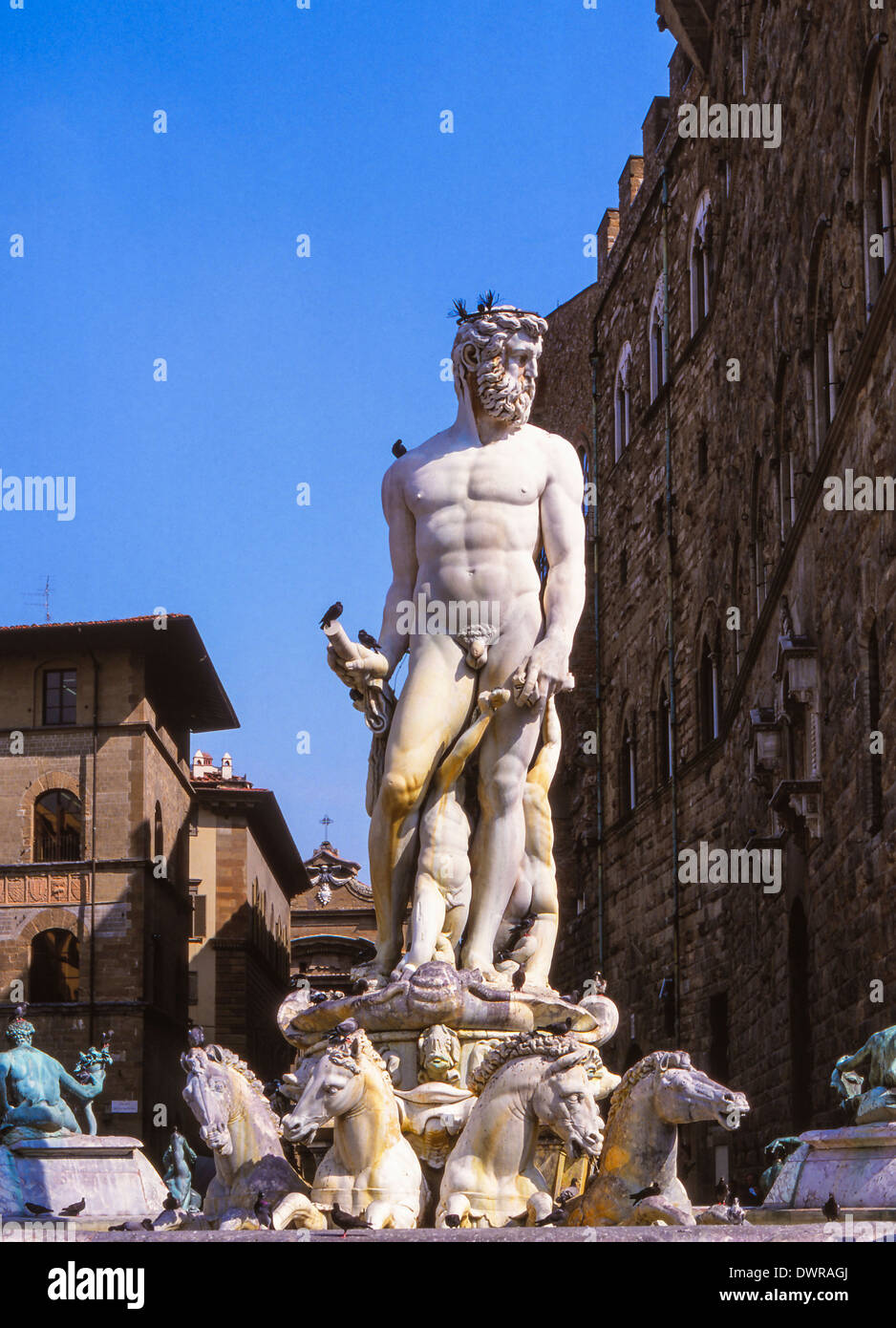 The Fountain of Neptune by Bartolomeo Ammannati (1575), Piazza della Signoria in Florence, Italy Stock Photo