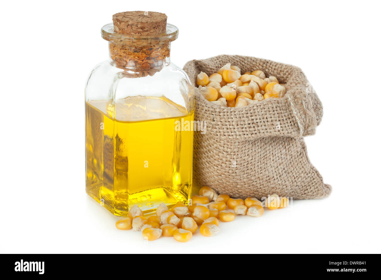 Corn oil in small bottle Stock Photo