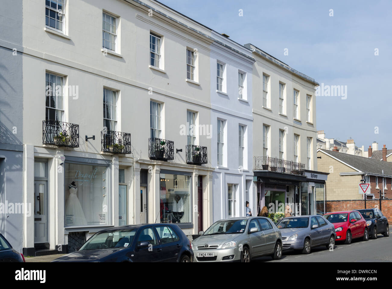 Boutiques in Great Norwood Street in the Regency town of Cheltenham Stock Photo