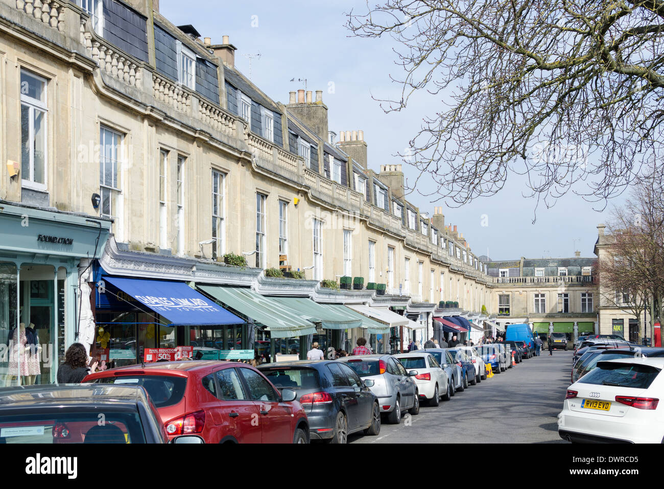 Row of smart shops in Montpelier, Cheltenham, Gloucestershire Stock