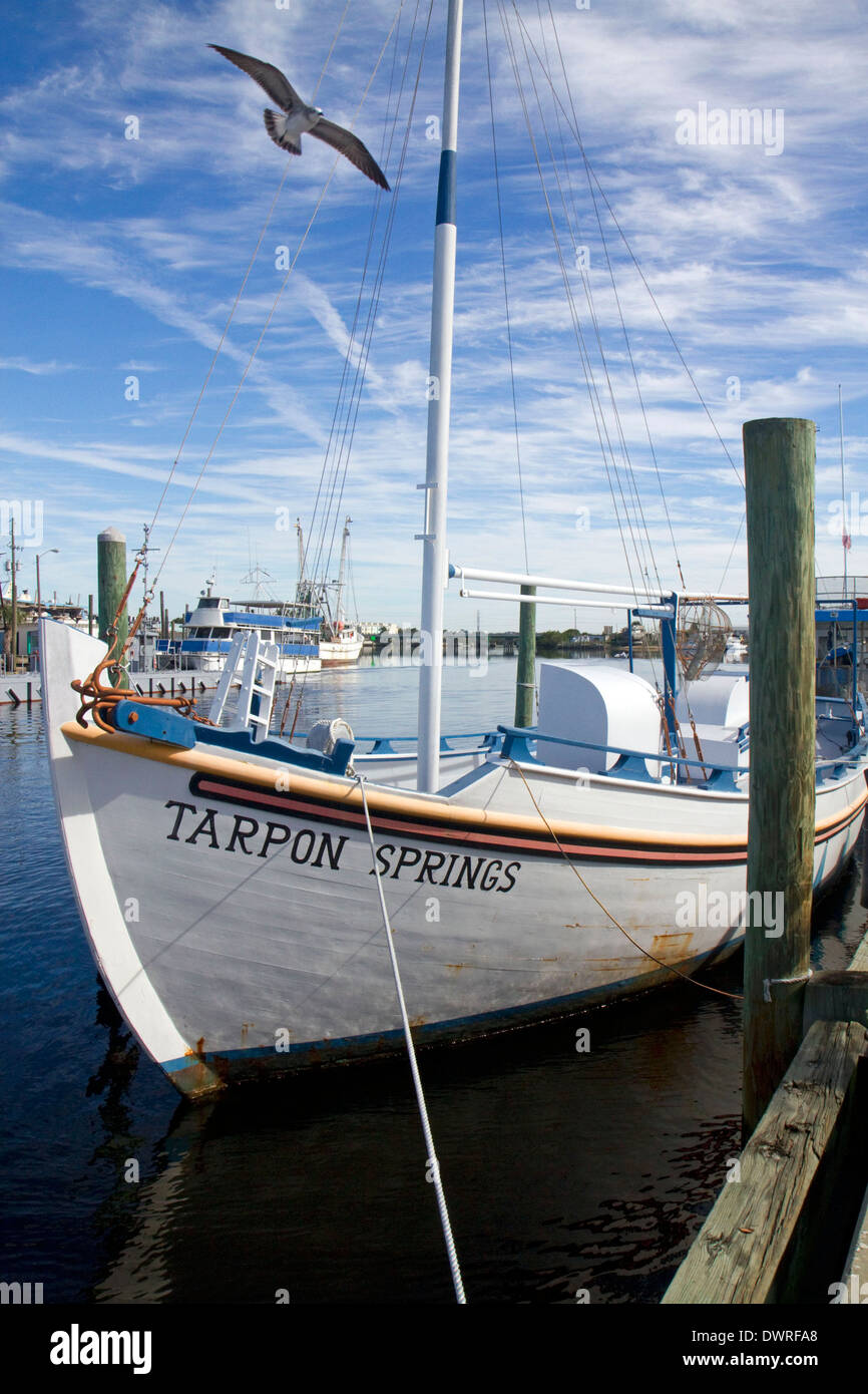 Sponge diving boats on the waterfront at Tarpon Springs, Florida, USA. Stock Photo