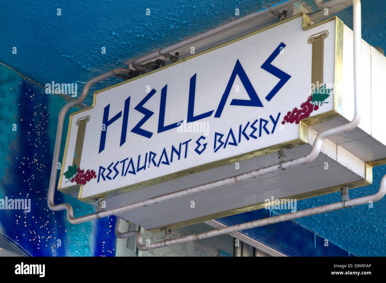 Hellas greek restaurant and bakery at Tarpon Springs, Florida, USA. Stock Photo