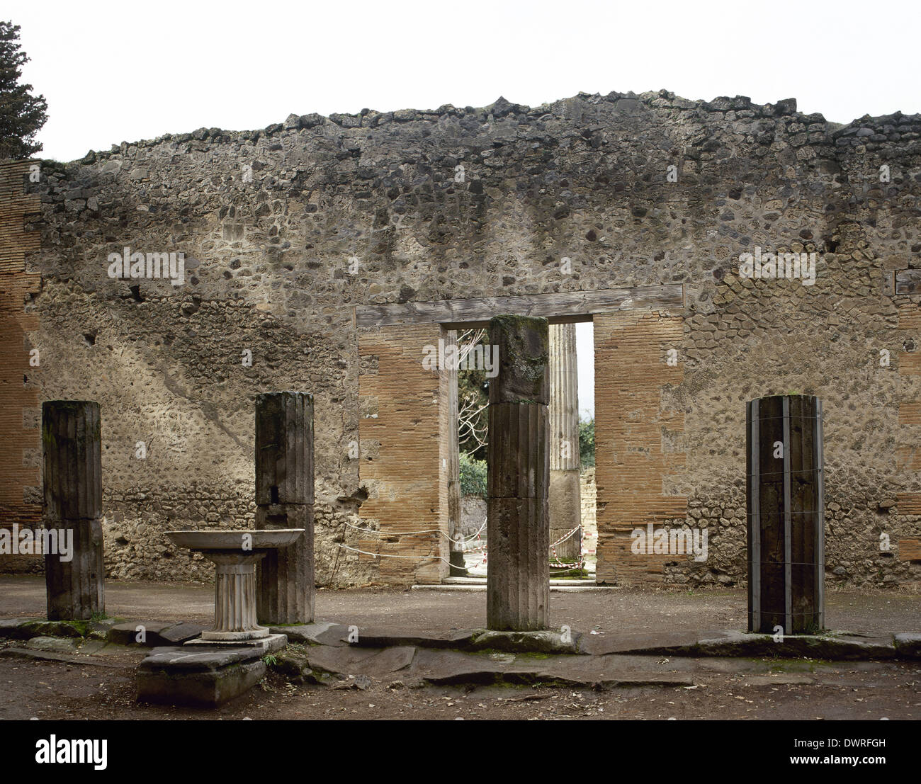 Italy. Pompeii. Triangular Forum. Fluted columns inside the square, Doric style. Stock Photo