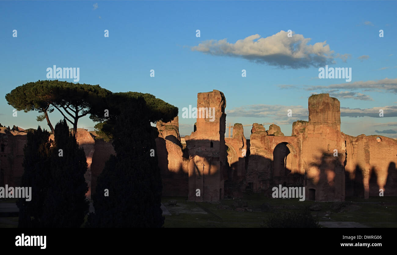 Terme di Caracalla ancient Roman Baths at dusk in Rome Italy Stock Photo