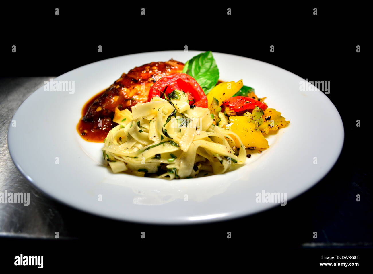 Fettuccine Pasta Salad as a main course Stock Photo Alamy