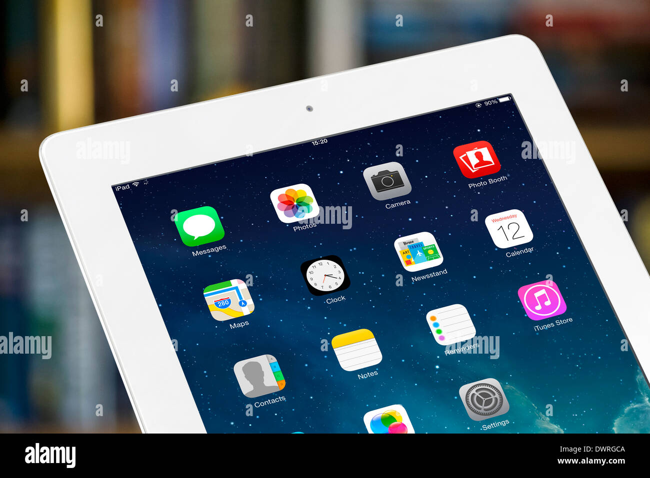 iOS 7.1 home screen on an Apple iPad 4th generation retina display tablet computer Stock Photo