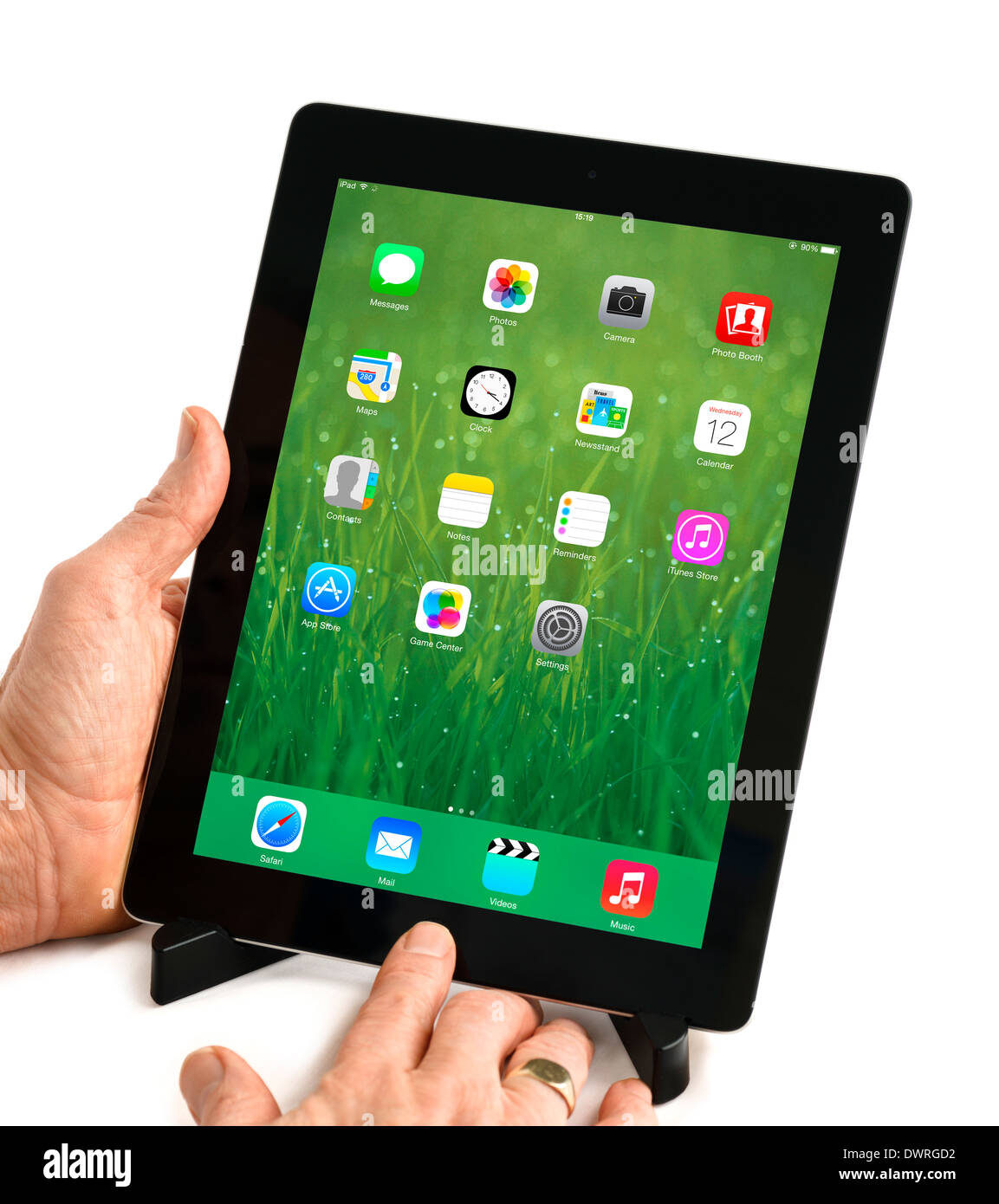 iOS 7.1 home screen on an Apple iPad 4th generation retina display tablet computer Stock Photo