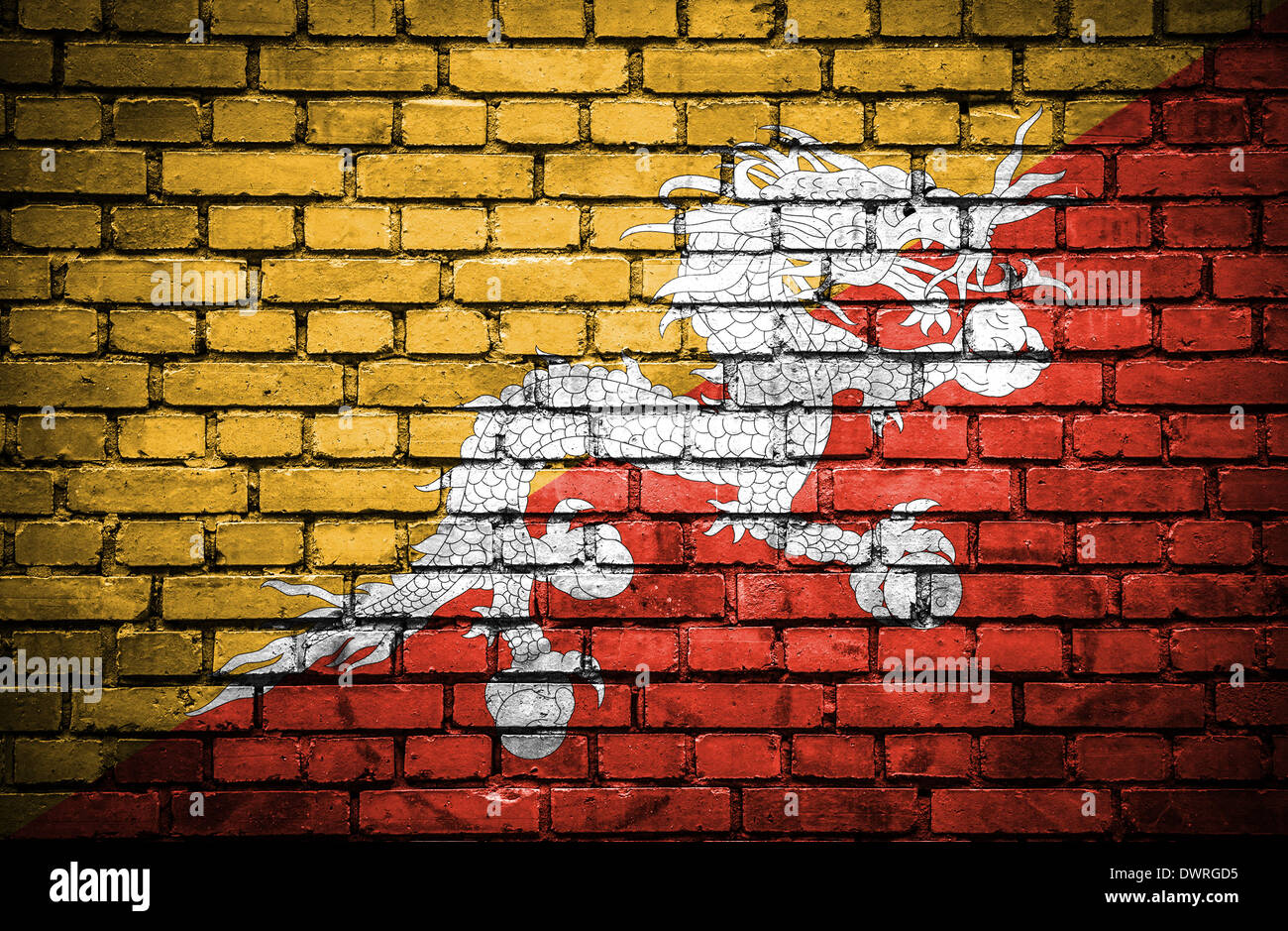 Brick wall with painted flag of Bhutan Stock Photo - Alamy