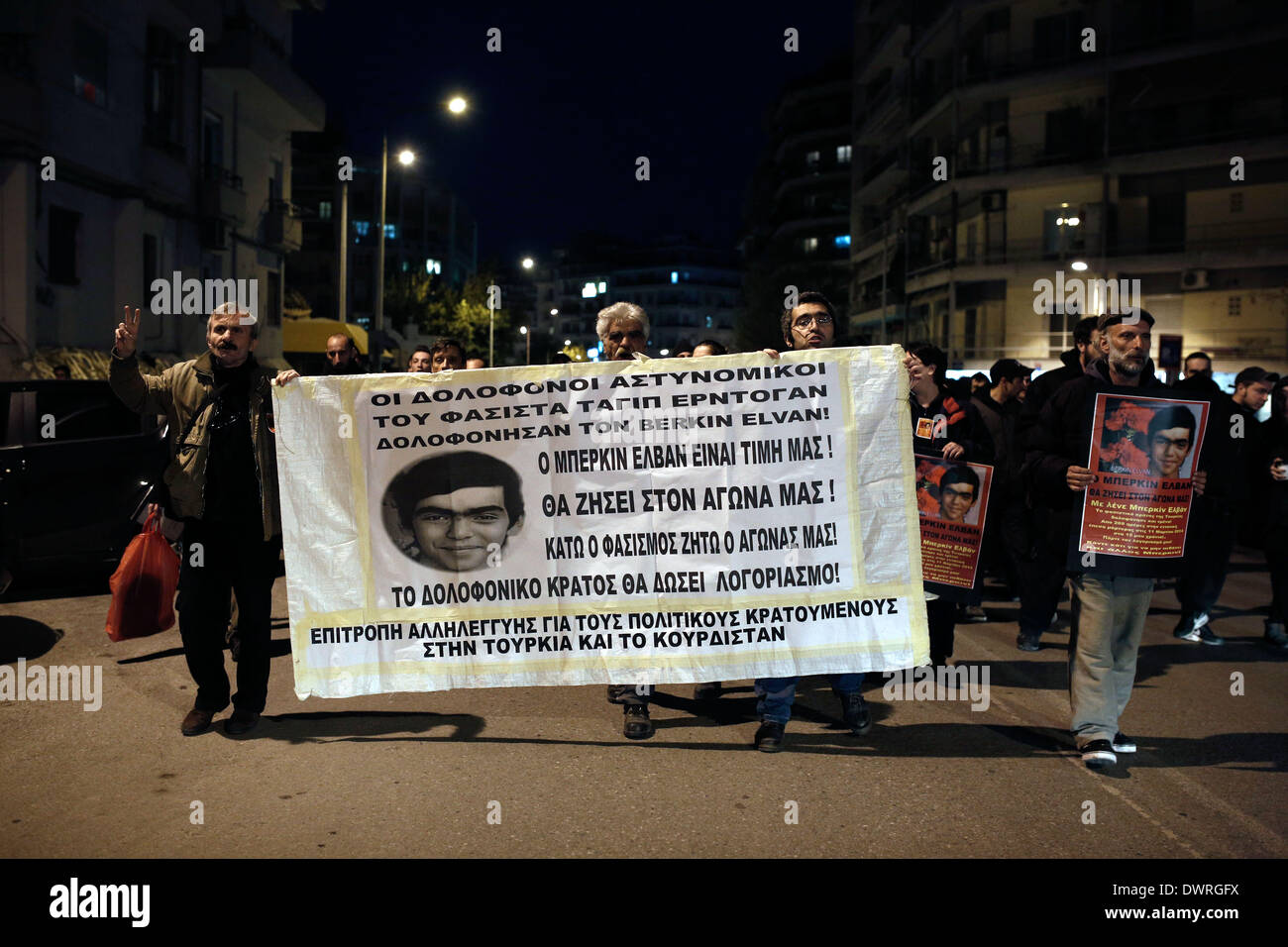 Thessaloniki, Greece . 12th Mar, 2014. Protest rally in solidarity of death of 15-year-old Turkish Berkin Elvan after a nine months long coma after being hit by police teargas canister during anti-government protests as going out to buy bread in Istanbul. Thessaloniki, Greece on March 12, 2014. Credit:  Konstantinos Tsakalidis/Alamy Live News Stock Photo