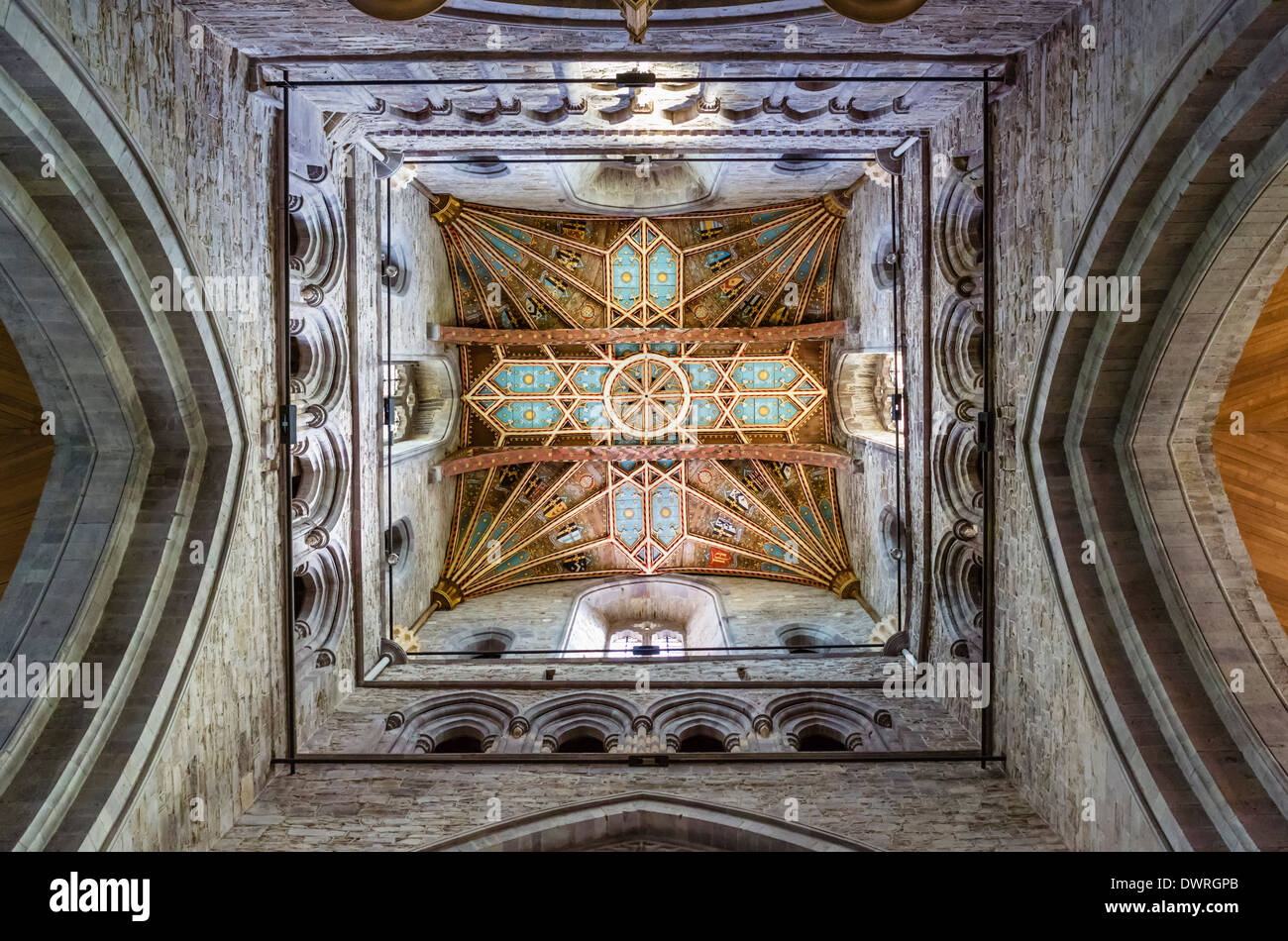 Ceiling inside the tower of St David's Cathedral, St David's, Pembrokeshire, Wales, UK Stock Photo