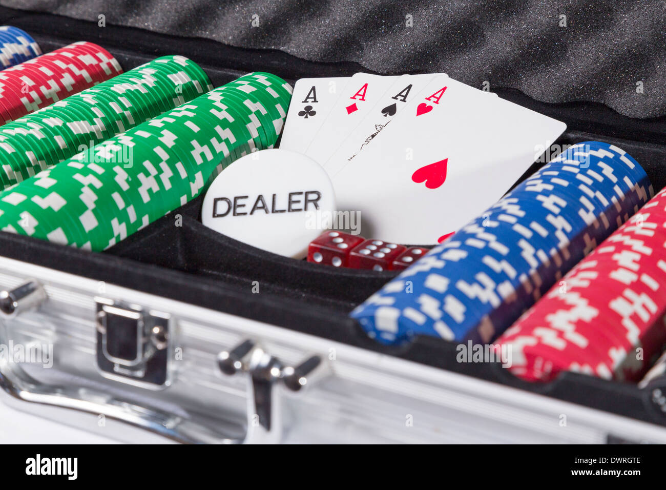 Poker cards and chips in case Stock Photo