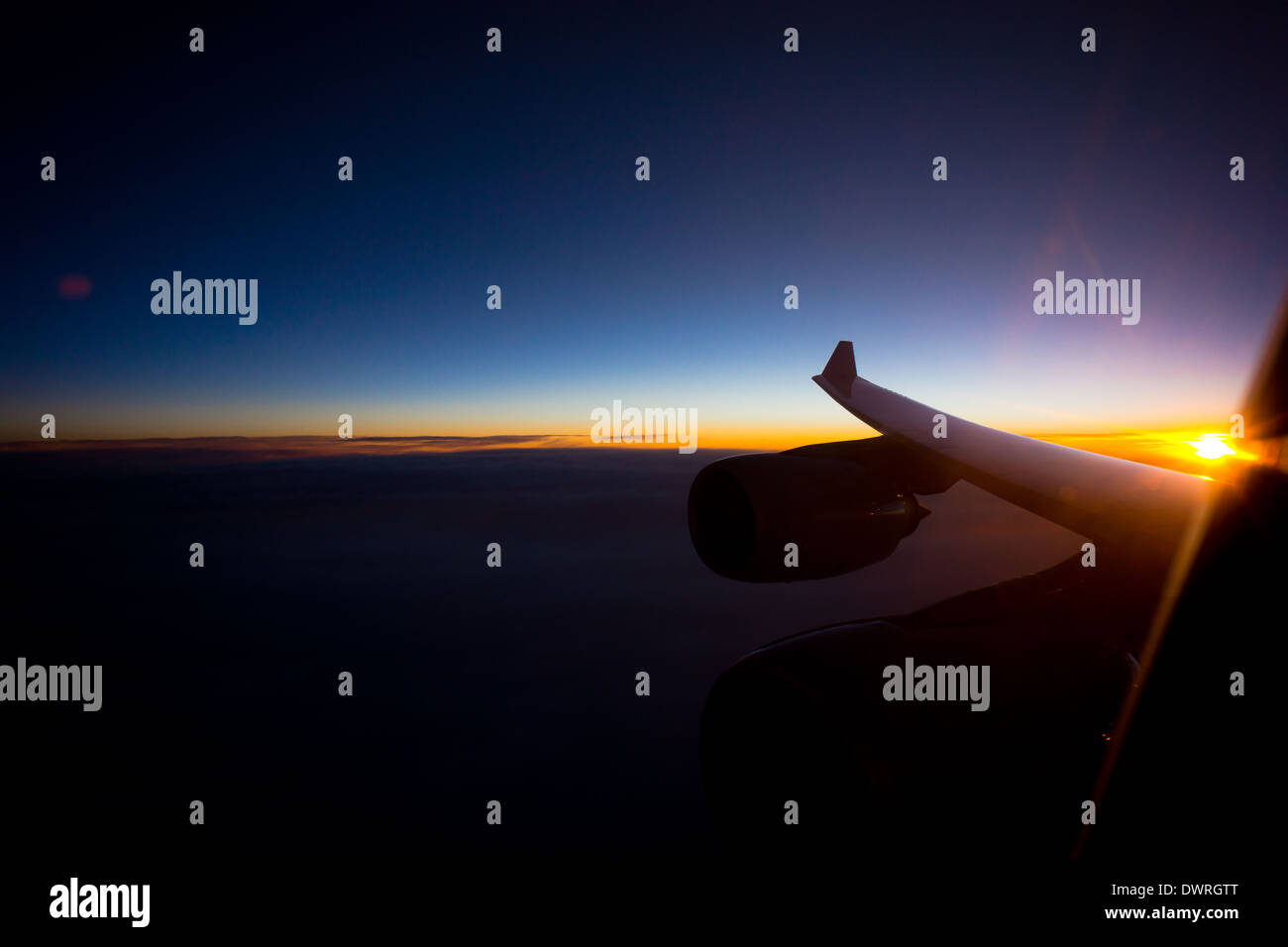 Sky in Flight with sun Stock Photo