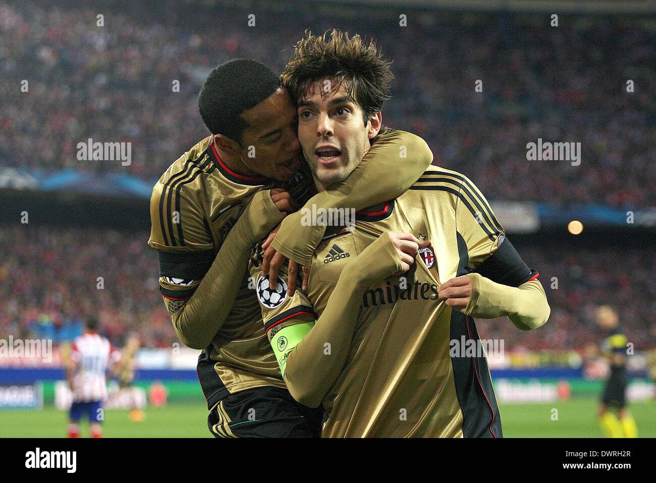Madrid, Spain. 12th Mar, 2014. Football Champions League Atletico Madrid versus AC Milan. KAKA celebrates with URBY EMANUELSON Credit: Action Plus Sports Images/Alamy News Stock Photo -