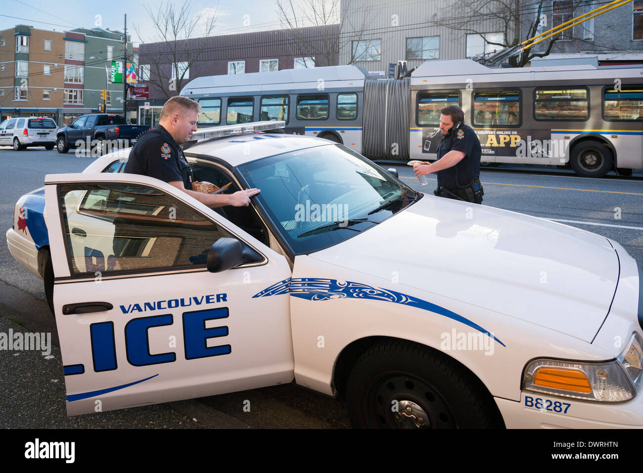 Police pizza cruiser break snack police pizza hires stock photography