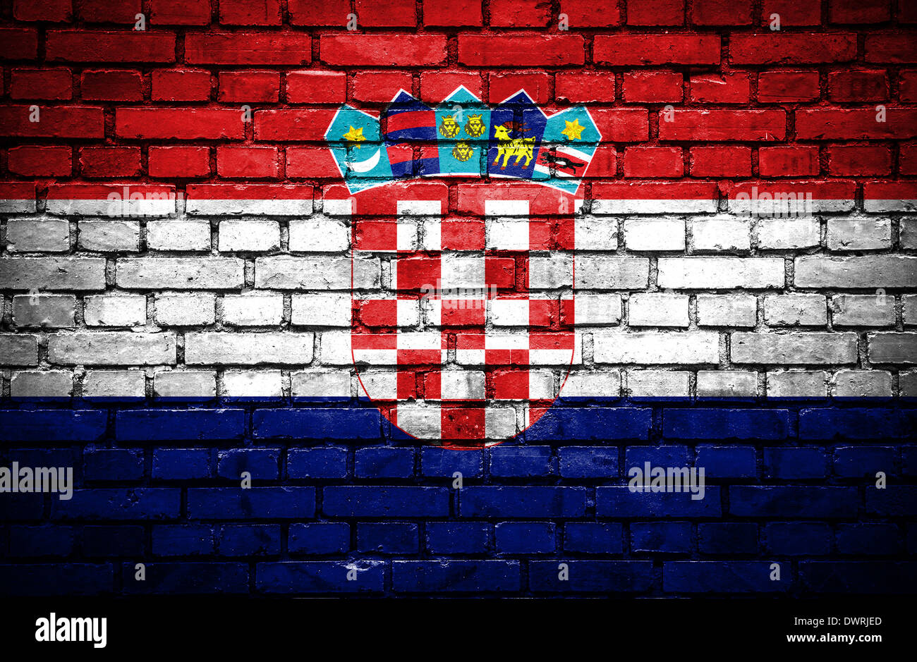 Brick wall with painted flag of Croatia Stock Photo