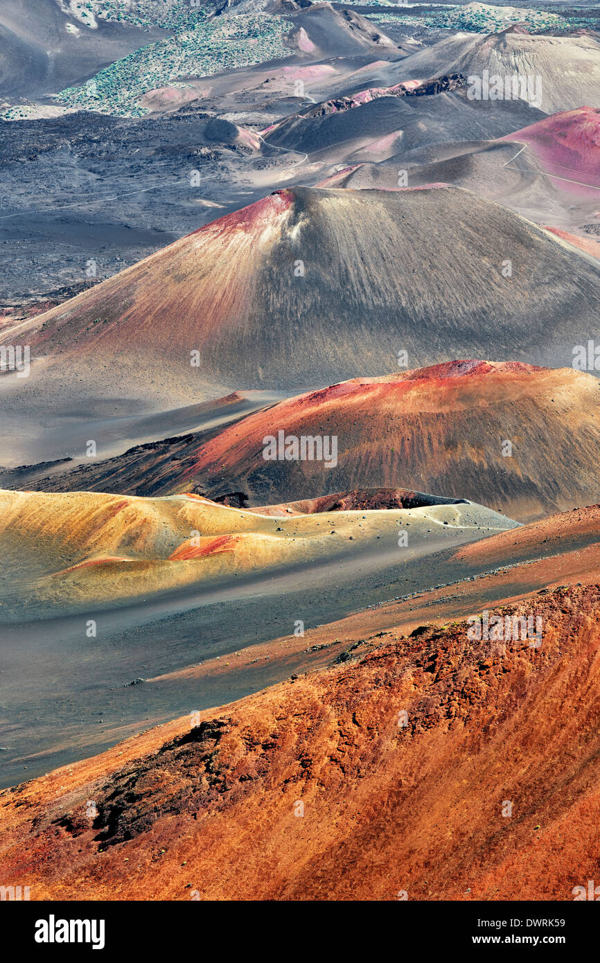 Colorful cinder cones within the crater at Haleakala National Park on Hawaii's island of Maui. Stock Photo