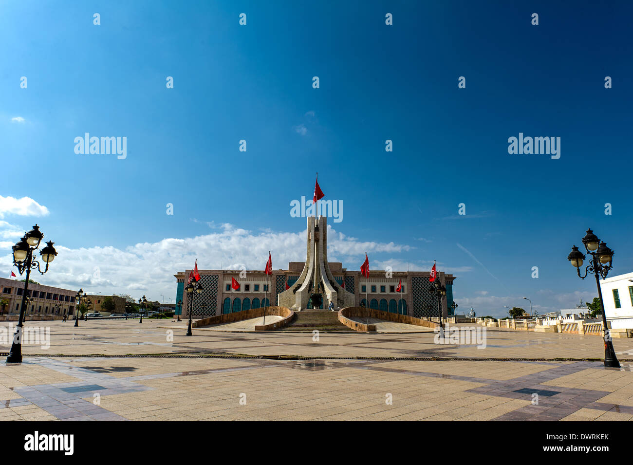 North Africa, Tunisia, Tunis. Kasbah square and mayor of Tunis in the background. Stock Photo