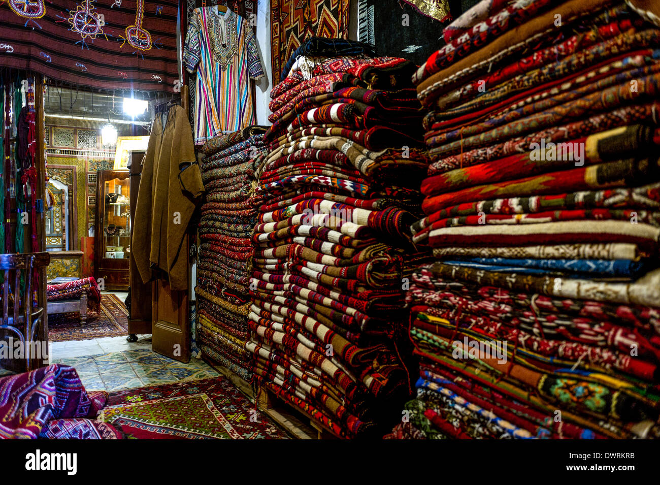 North Africa, Tunisia, Tunis. Carpets shop. Stock Photo