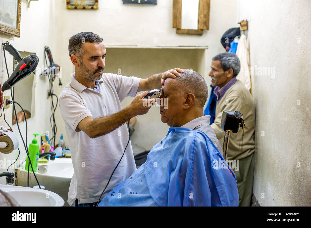 North Africa, Tunisia, Tunis. Hairdresser. Stock Photo
